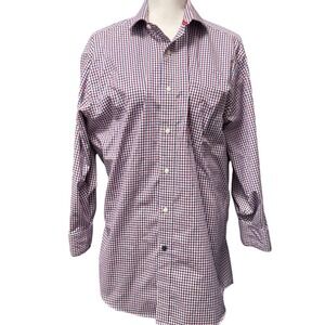 Tommy Hilfiger Gingham Button Down Red Blue Check Non-Iron Shirt 15‎ 1/2, 32-33